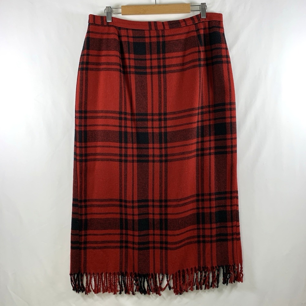 Academia Tartan Plaid Fringe Trim Maxi Skirt Size XL Heritage Outlander Holiday
